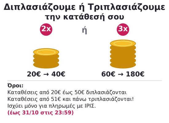 Διπλασιάζουμε ή Τριπλασιαζουμε τις καταθέσεις σας μέχρι την Κυριακή!